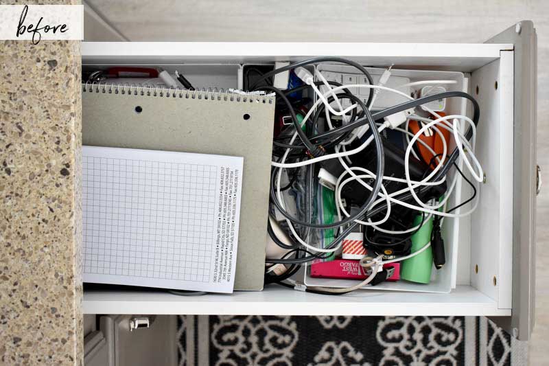 Organizing charging cables and junk drawer clean up